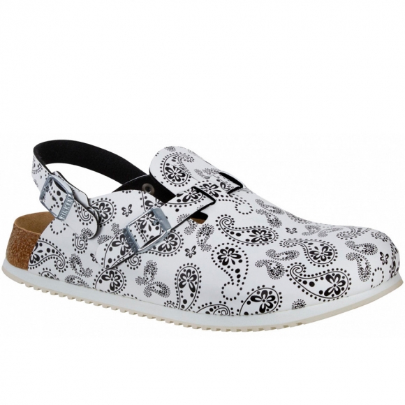 Birkenstock Pantolette in baisley black/white