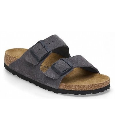 Birkenstock Arizona Pantolette in velvet grey Birkenstock Arizona Pantolette in velvet grey