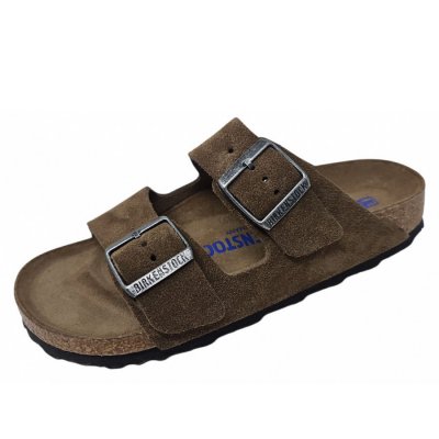 Birkenstock Arizona Softfootbed Narro Pantolette in dark tea tanal Birkenstock Arizona Softfootbed Narro Pantolette in dark tea tanal