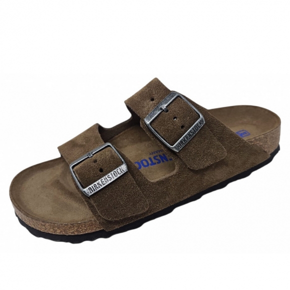 Birkenstock Arizona Softfootbed Narro Pantolette in dark tea tanal