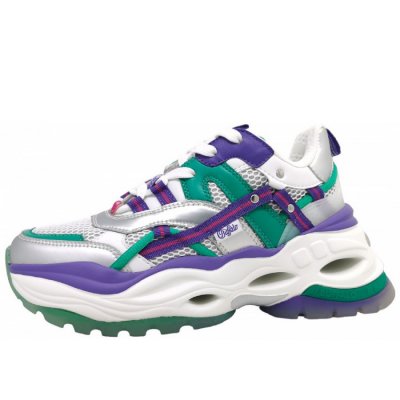 Buffalo Triplet Hollow Sneaker low in Silver/Green/Purple Buffalo Triplet Hollow Sneaker low in Silver/Green/Purple