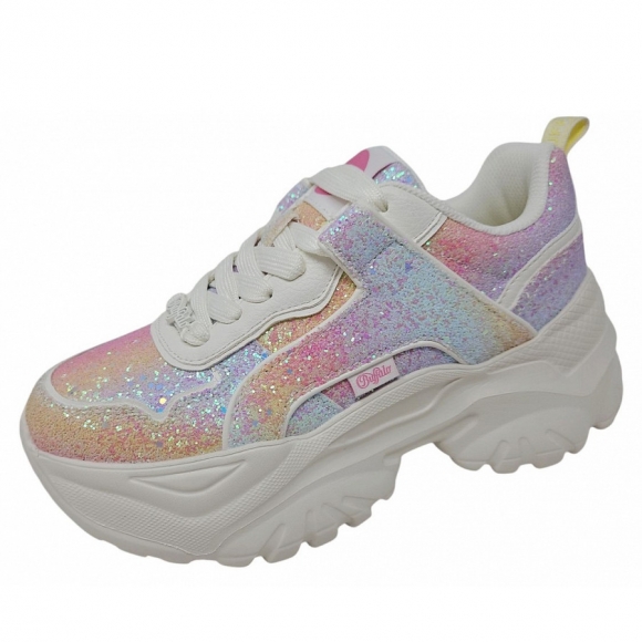 Buffalo Sneaker in white pink glitter