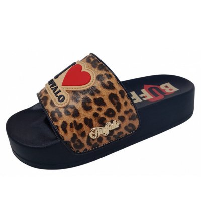 Buffalo Playa Low Pantolette in black brown leo