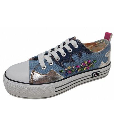 CAFeNOIR Leinenschuh in jeans weiß strass CAFeNOIR Leinenschuh in jeans weiß strass