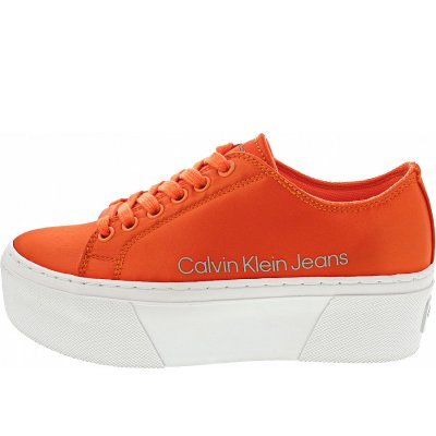 Calvin Klein Flatform+ Cupsole Satin Sneaker in firecracker