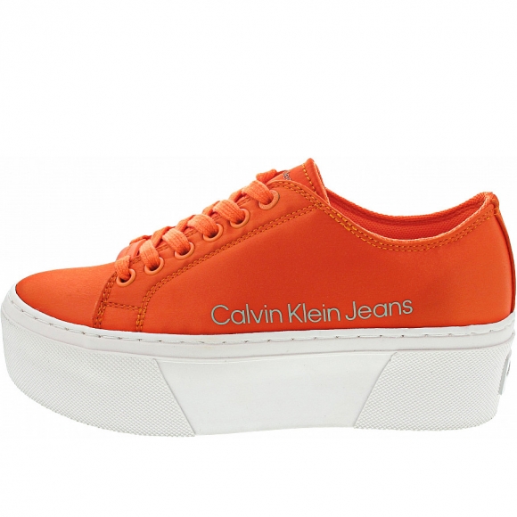 Calvin Klein Flatform+ Cupsole Satin Sneaker in firecracker