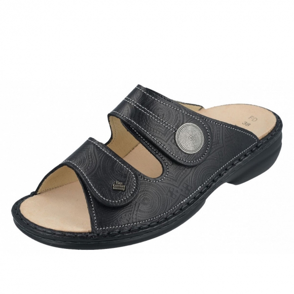 Finn Comfort Sansibar Pantoletten in Schwarz Arabesque