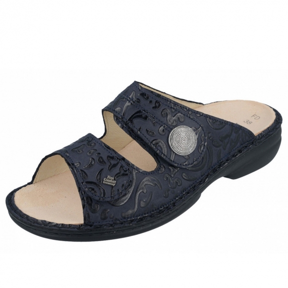 Finn Comfort Sansibar Pantoletten in Blue Arabesque