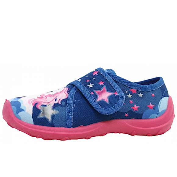 Fischer Markenschuhe Hausschuh in 507 blau/ pink