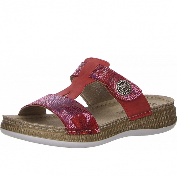Fischer Markenschuhe Pantolette in rot kombi