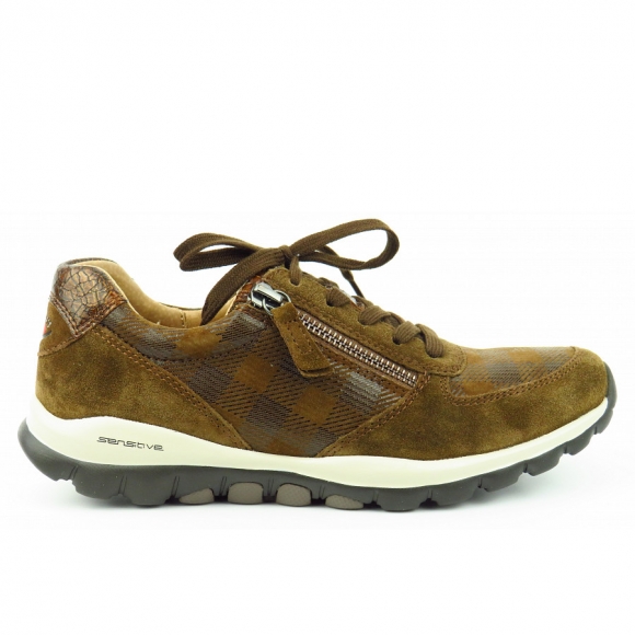 Gabor Rollingsoft Velour Chess Sneaker in whisky/moro