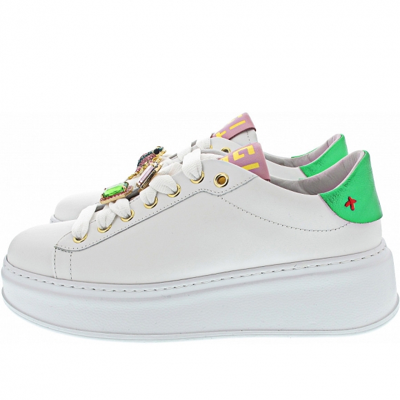Gio+ Sneaker low in white-green-rosa