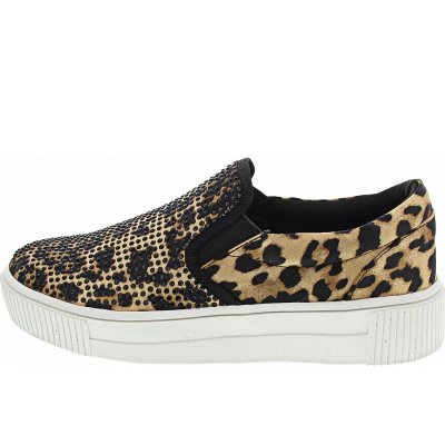 La Strada Slipper in leopard satin + stones
