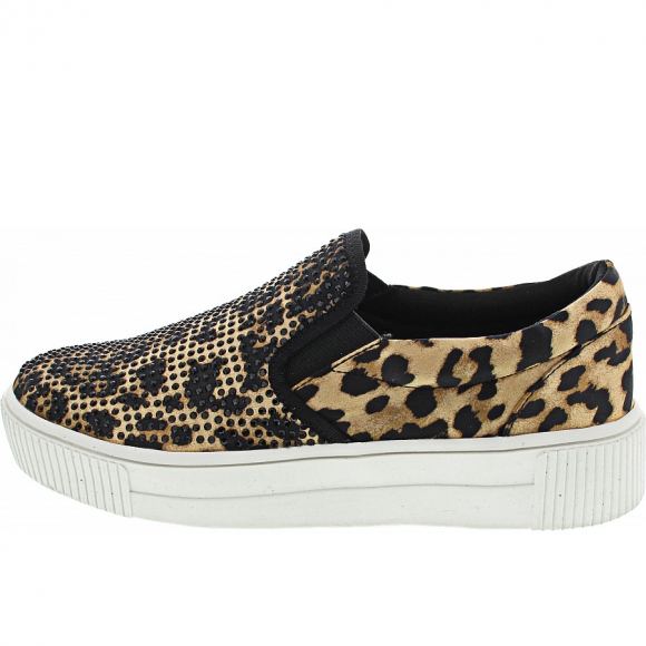 La Strada Slipper in leopard satin + stones