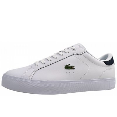 Lacoste Powercourt Graphic sportlicher Schnürer in White/Navy 042