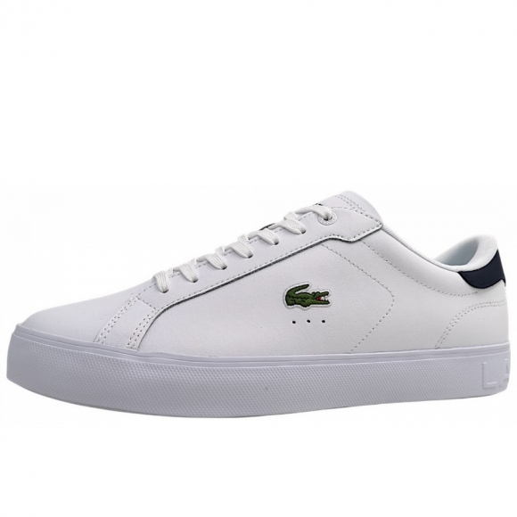 Lacoste Powercourt Graphic sportlicher Schnürer in White/Navy 042