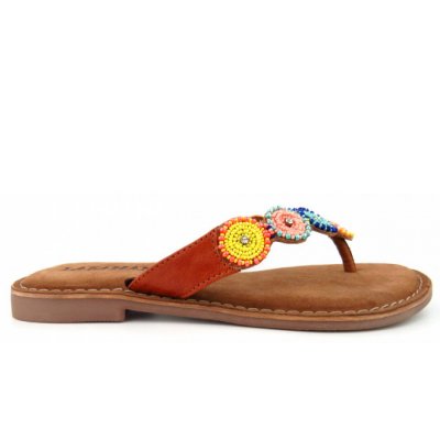 Lazamani Leder tan multi Pantolette in braun