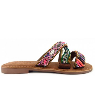 Lazamani tan mules beads Pantolette in tan