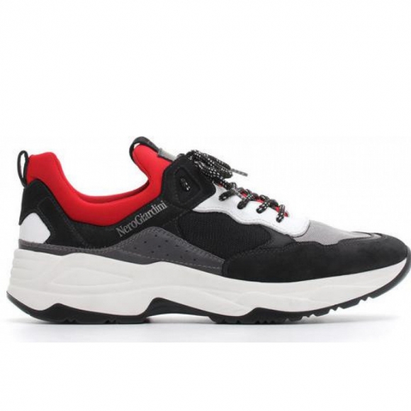 Nero Giardini Nabuk Nero Perla Sneaker in schwarz/rot/weiss