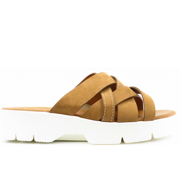 Paul Green Nubuk sisal Pantolette in Mittelbraun