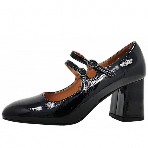 Post Xchange Wrinkle Pumps in black patent