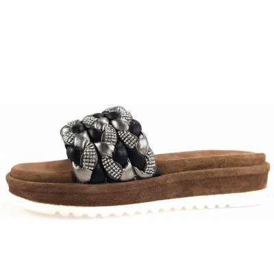 Queens Pantolette in Black Pewter Silver Queens Pantolette in Black Pewter Silver
