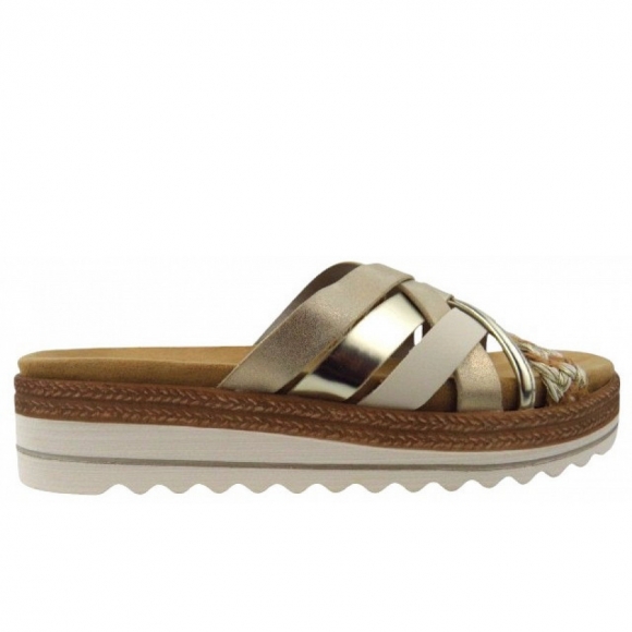 Remonte Remonte Sandale Pantolette in sand-porzellan-gold/gol