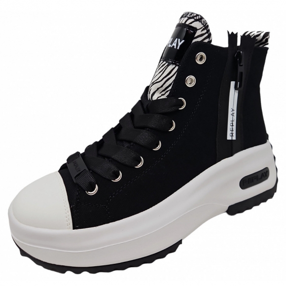 REPLAY Aqua Z Zip Sneaker high in black white