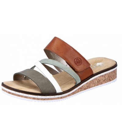 Rieker Pantolette in olive offwht mint chay Rieker Pantolette in olive offwht mint chay