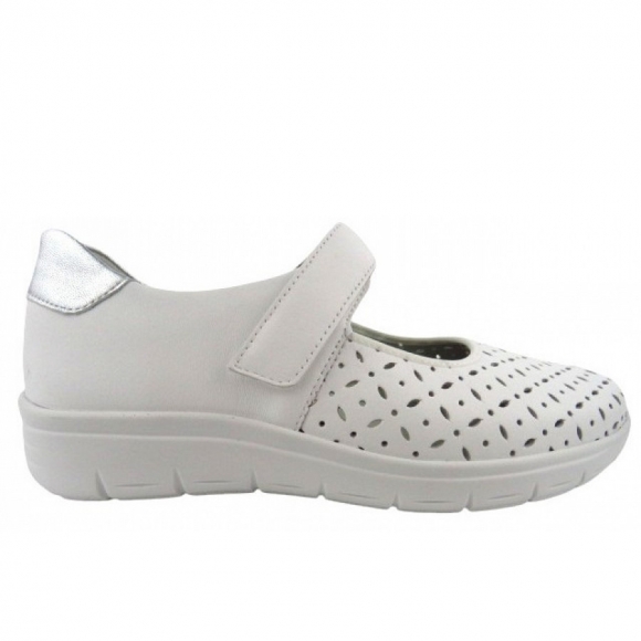 Semler Greta Nappa weiss H Spangenballerina in weiss silber
