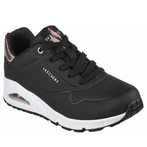 Skechers Uno Sneaker in black white gold