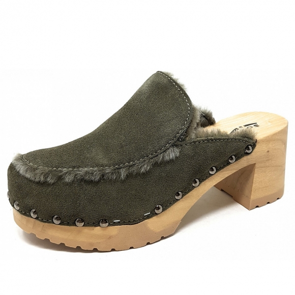 Softclox Henni Clogs in olive Lammfell