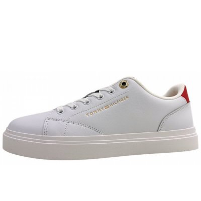 Tommy Hilfiger Feminine Cupsole Leather sportlicher Schnürer in white 0GY Tommy Hilfiger Feminine Cupsole Leather sportlicher Schnürer in white 0GY