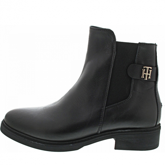 Tommy Hilfiger TH Leather Flat Boot Chelsea Boot in black