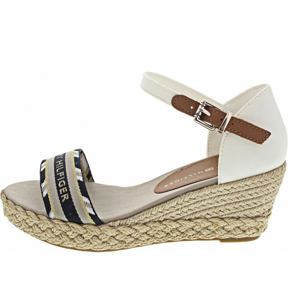 Tommy Hilfiger Corporate Webbing Low Wed Sandalette in ecru