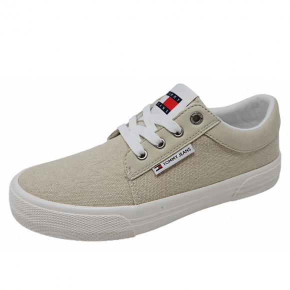 Tommy Hilfiger T.J. Vulc. Skate Derby Leinenschuh in newsprint hellbeige