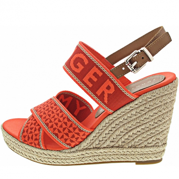 Tommy Hilfiger Webbing High Wedge Sandal Sandalette in hawaiian coral