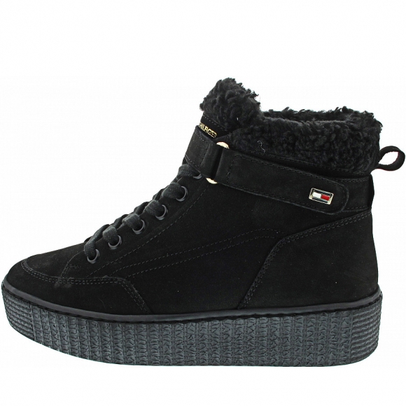 Tommy Hilfiger Faux Fur Nubuck Low Lace Schnürstiefel in black