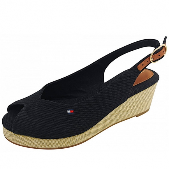 Tommy Hilfiger Flag Mid Wedge Espadrille Sandalette in black BDS