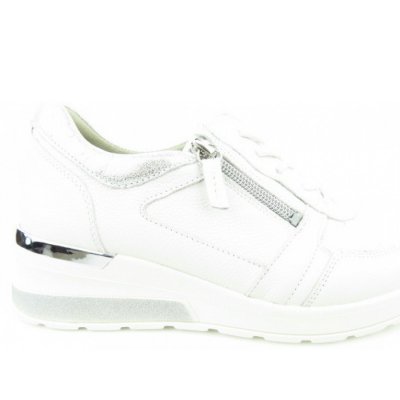 Waldläufer H-Clara ZIP weiss sportlicher Schnürer in WEISS WEISS SILBER