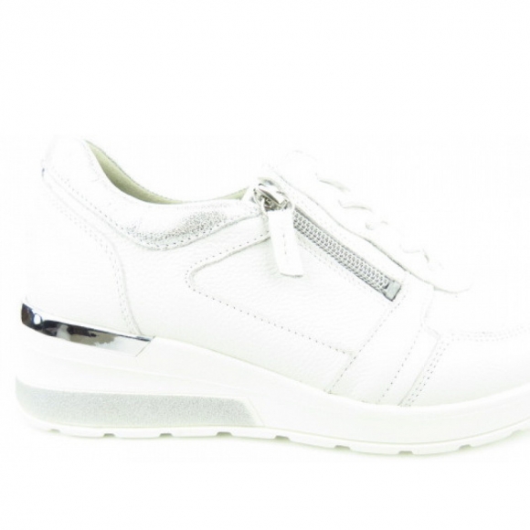 Waldläufer H-Clara ZIP weiss sportlicher Schnürer in WEISS WEISS SILBER