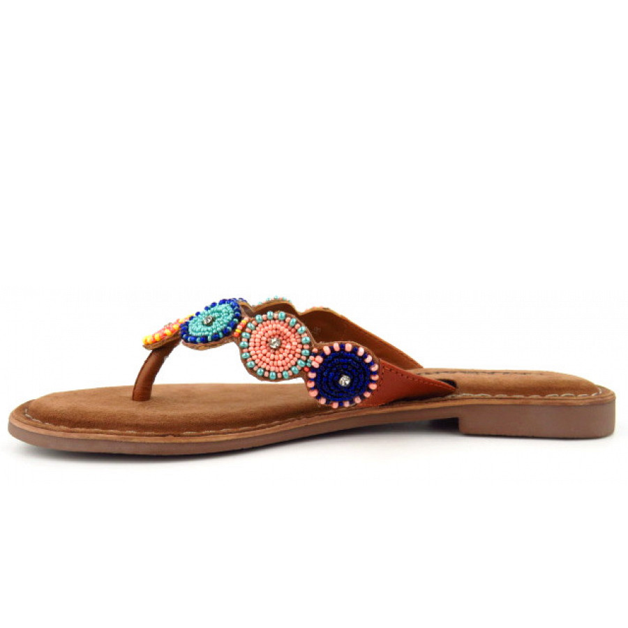 Lazamani Leder tan multi Pantolette in braun