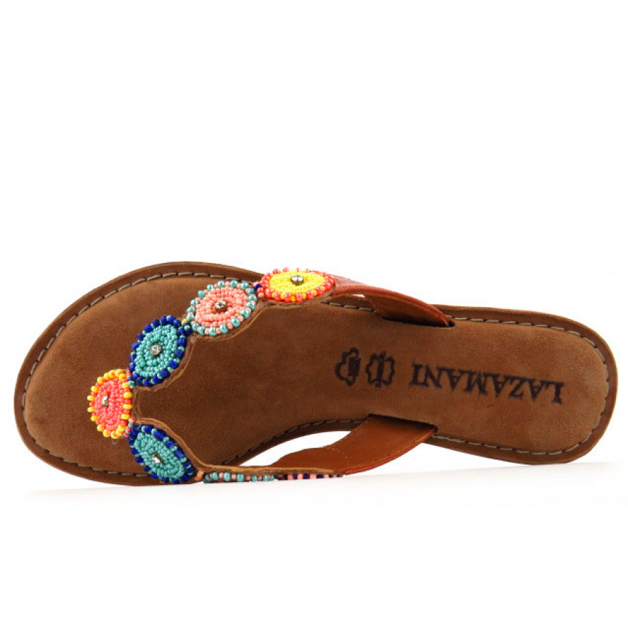 Lazamani Leder tan multi Pantolette in braun